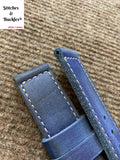 24/24mm Handmade Vintage Blue Calf Leather Watch Strap
