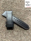 24/22mm Handmade Vintage Black Calf Leather Strap for Panerai Luminor