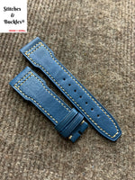 22/18mm Blue Calf Flieger Style Leather Strap