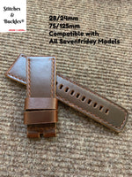 28/24mm Handmade Brown Calf Leather Strap for All Sevenfriday Models