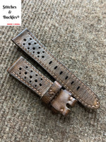 20/18mm Handmade Vintage Dark Brown Calf Racing Leather Strap