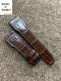 22/18mm Burgundy Aligator Embossed Flieger Style Calf Leather Strap
